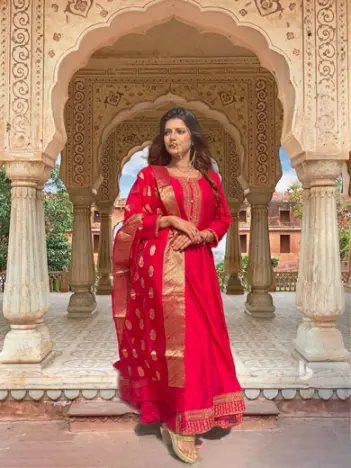 Shade Of Pink Fushcia Slik Blend Anarkali Suit