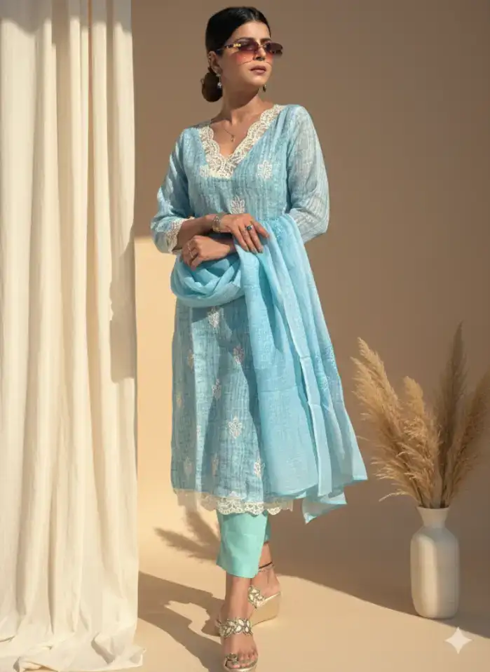 Blue muslin cotton suit