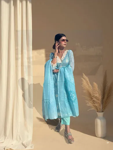 Blue muslin cotton suit