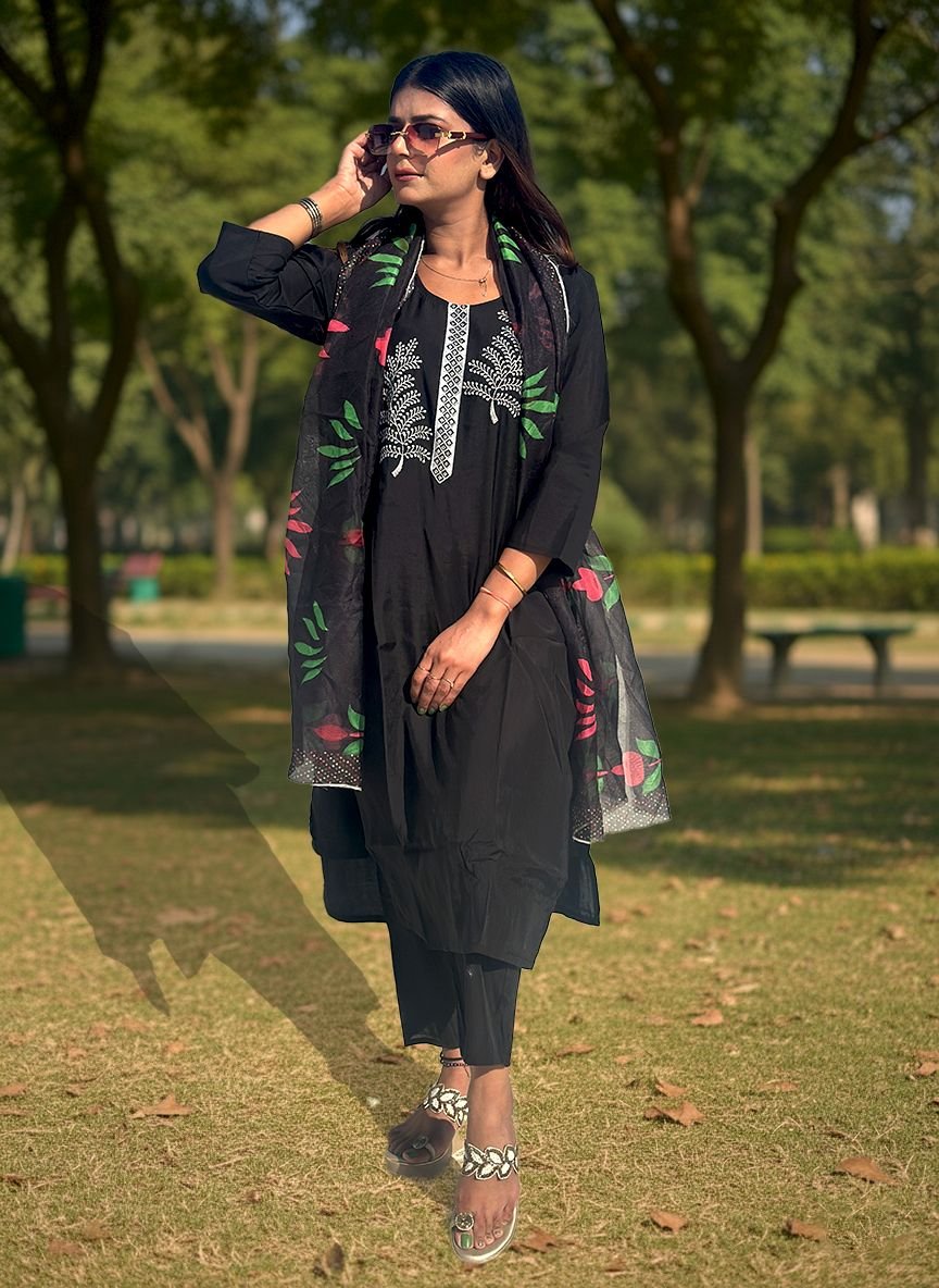 Black muslin cotton suit 1