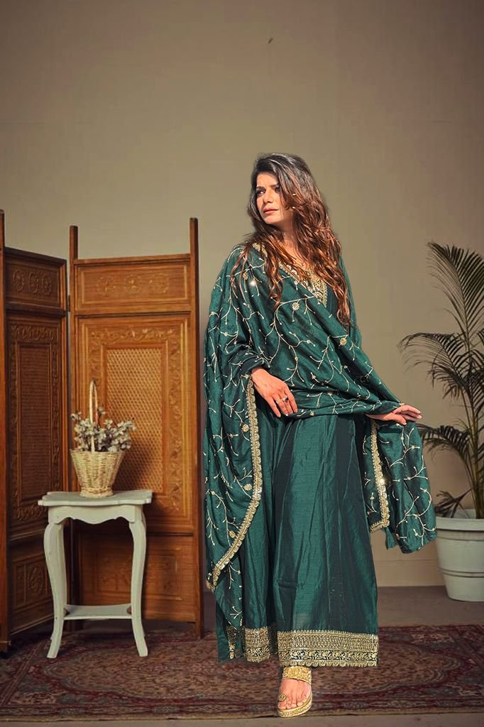 Deep Rich Green Silk Blend Anarkali Suit