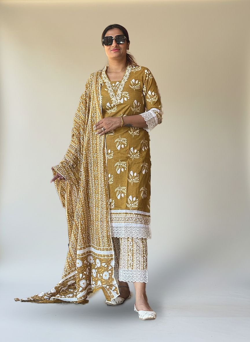 Golden muslin Cotten Suit