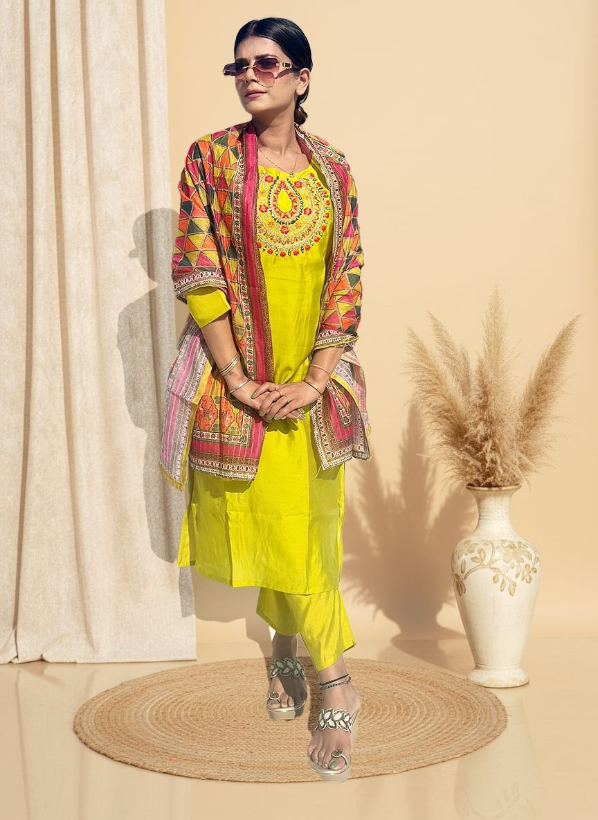 Yellow muslin cotton suit