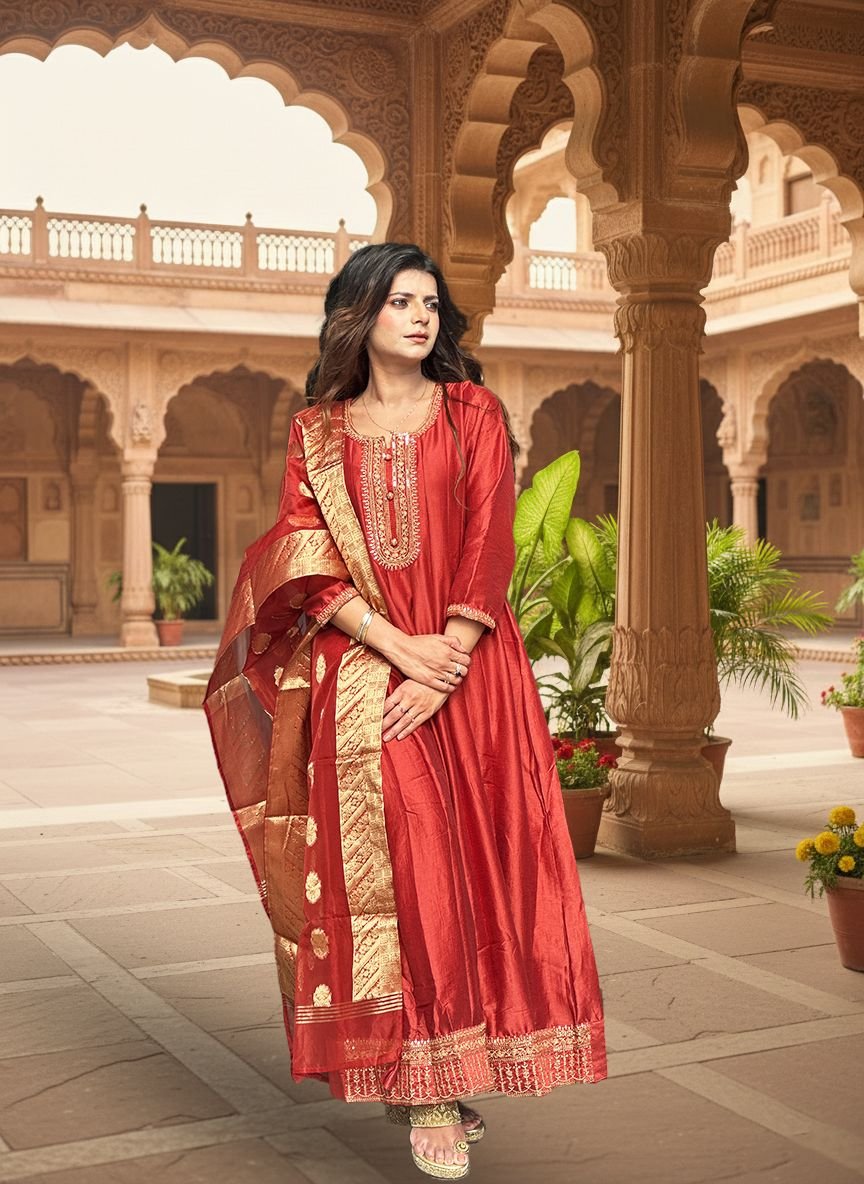 Rust Silk Anarkali Suit