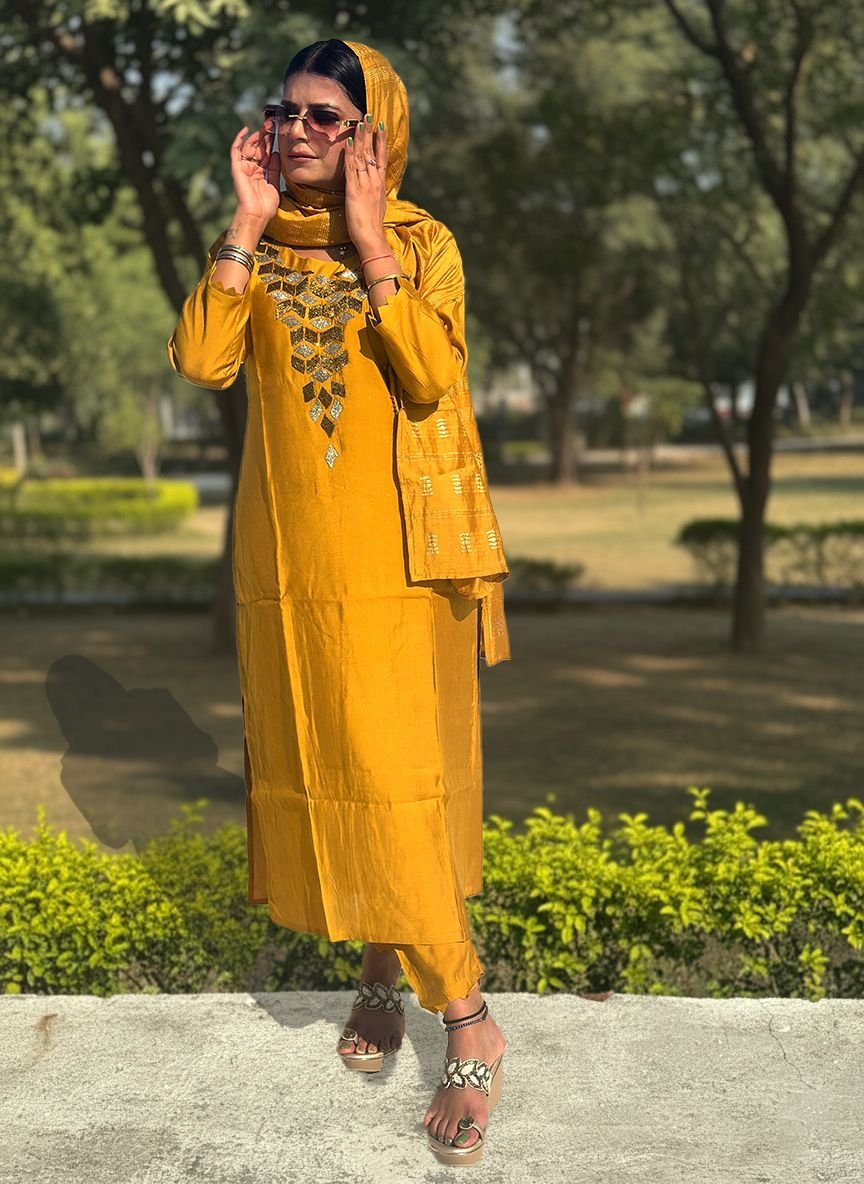 Yellow muslin Cotton Suit