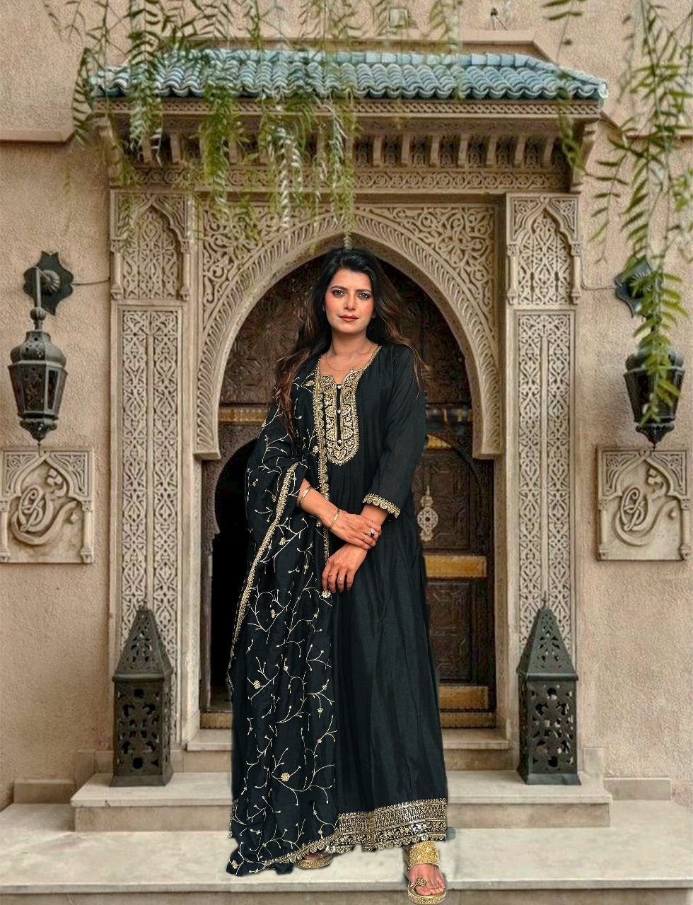 Black Silk Blend Anarkali Suit