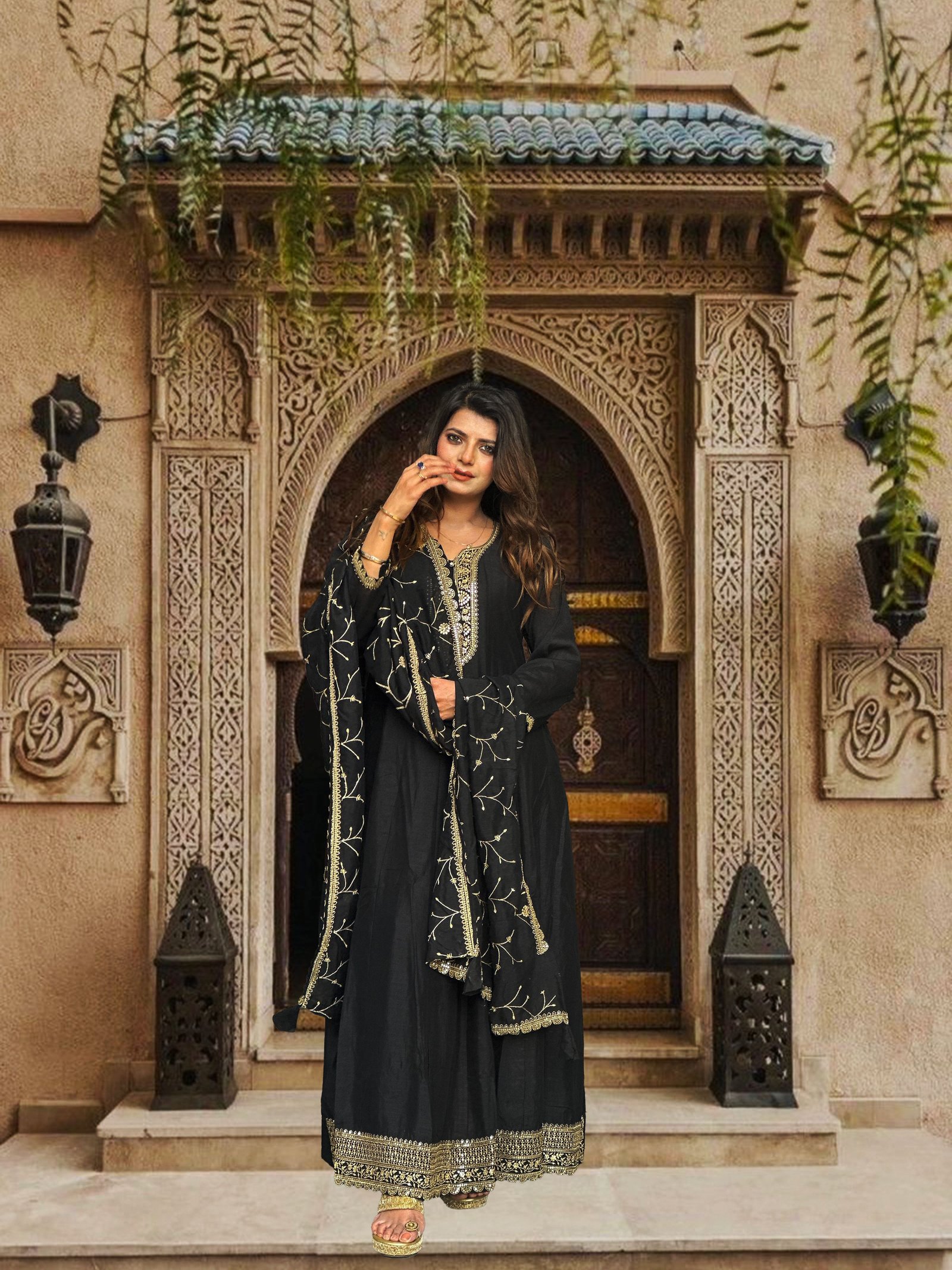 Black Silk Blend Anarkali Suit