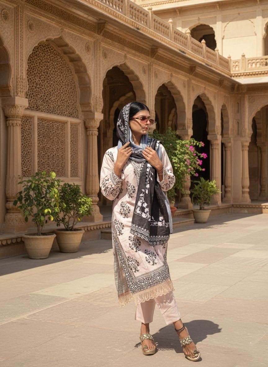 Light pink muslin cotton suit