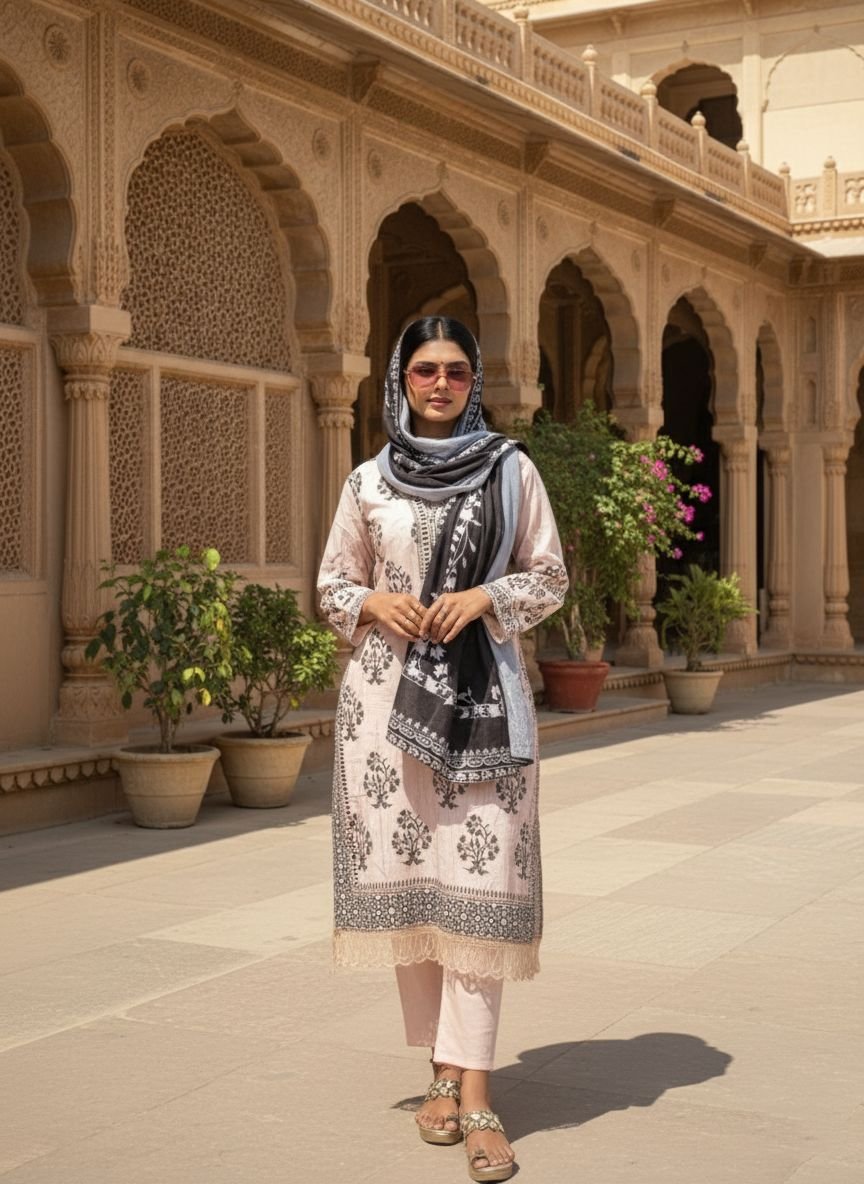 Light pink muslin cotton suit